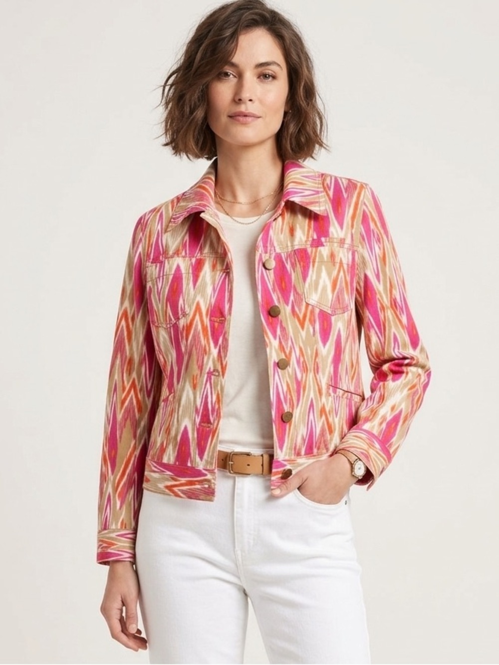 JONES NEW YORK Sport Stretch fuchsia & orange colourful print Size small